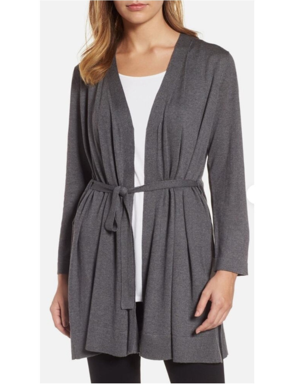 NWT Eileen Fisher Belted Cardigan Sweater Gray Size Large